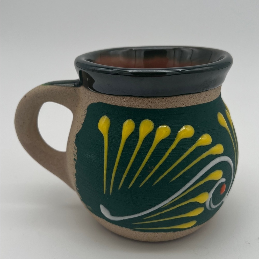 Handmade Ceramic Pottery “Jarrito” Mug Mexican Style Green & Yellow Glazed - Picture 3 of 8